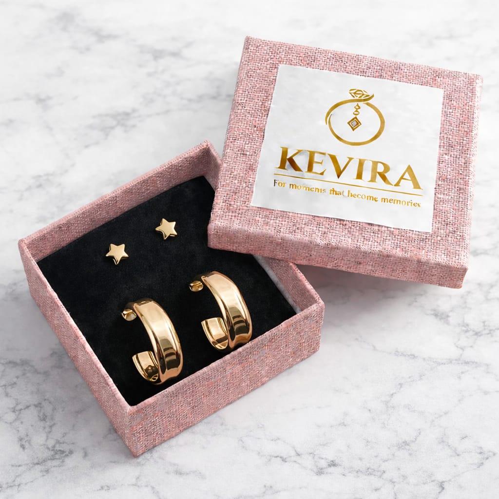 Kevira Star & Curve Duo Earring Set