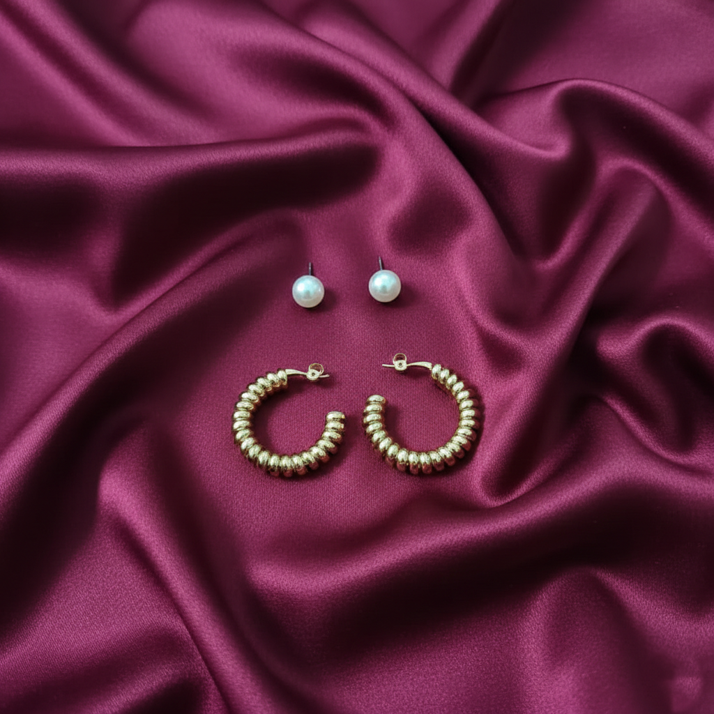 Kevira Pearl & Ribbed Hoop Duo Set