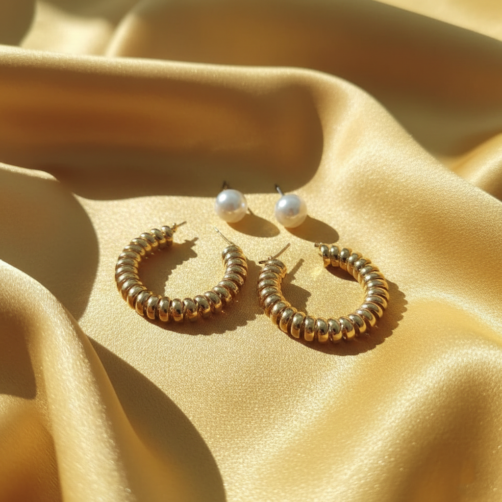 Kevira Pearl & Ribbed Hoop Duo Set