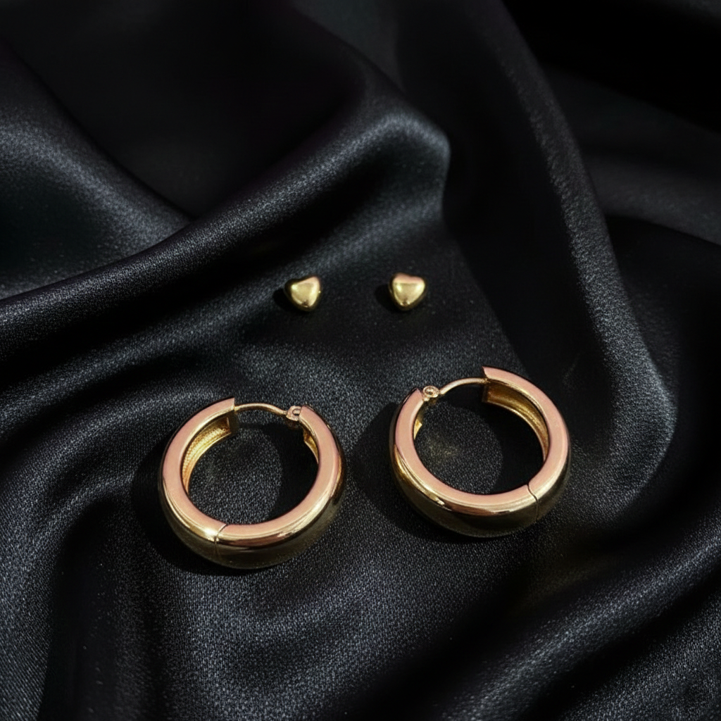 Kevira Petite Heart & Bold Hoop Duo Set