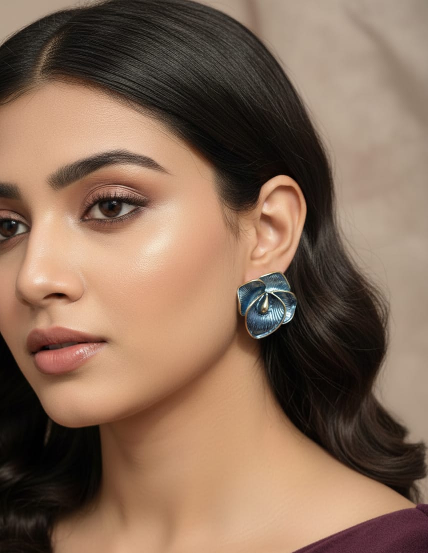 Kevira Metallic Bloom Floral Earrings