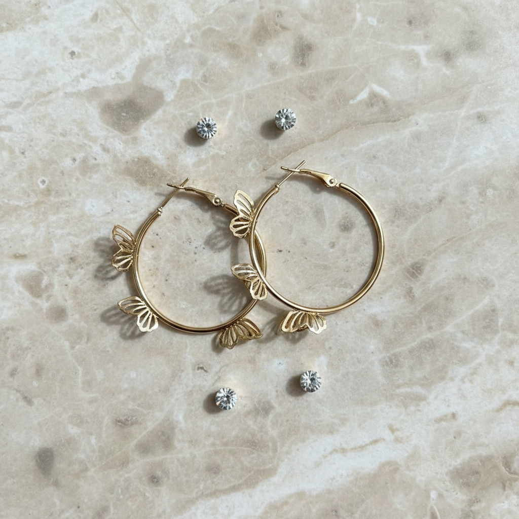 Kevira Crystal & Butterfly Hoop Duo Set