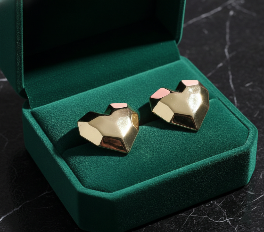 Kevira Golden Heart Statement Studs