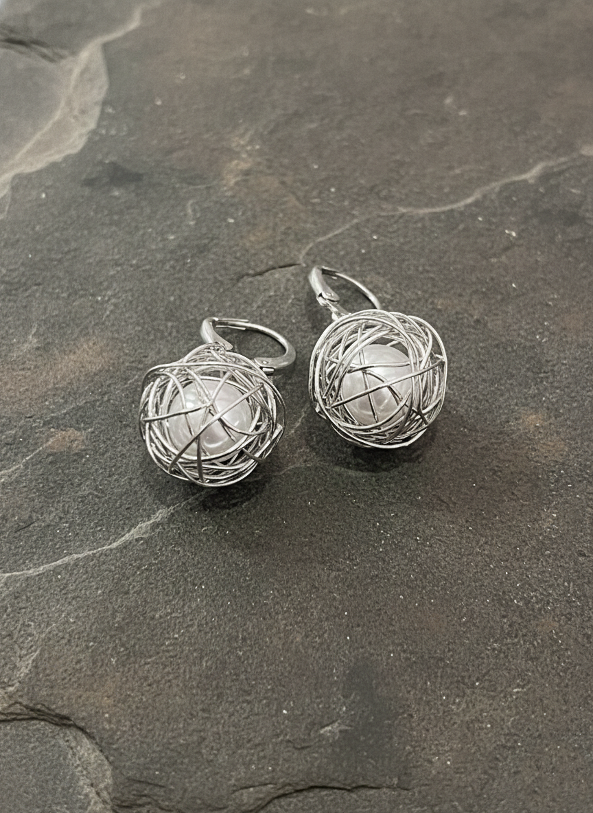 Kevira Silver Wire Orb Drop Earrings