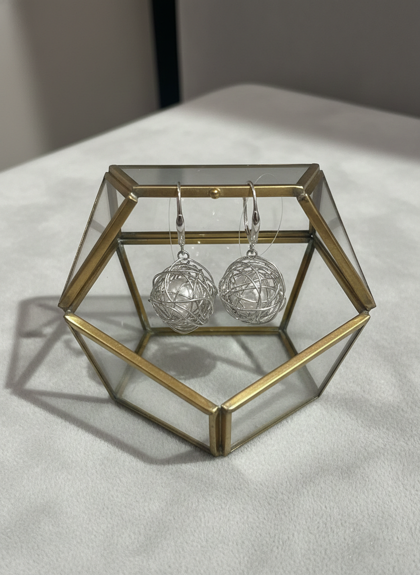 Kevira Silver Wire Orb Drop Earrings