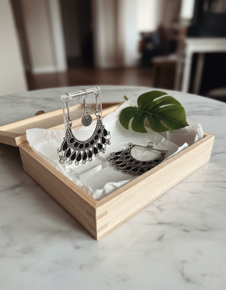 Kevira Oxidised Crescent Ethnic Earrings