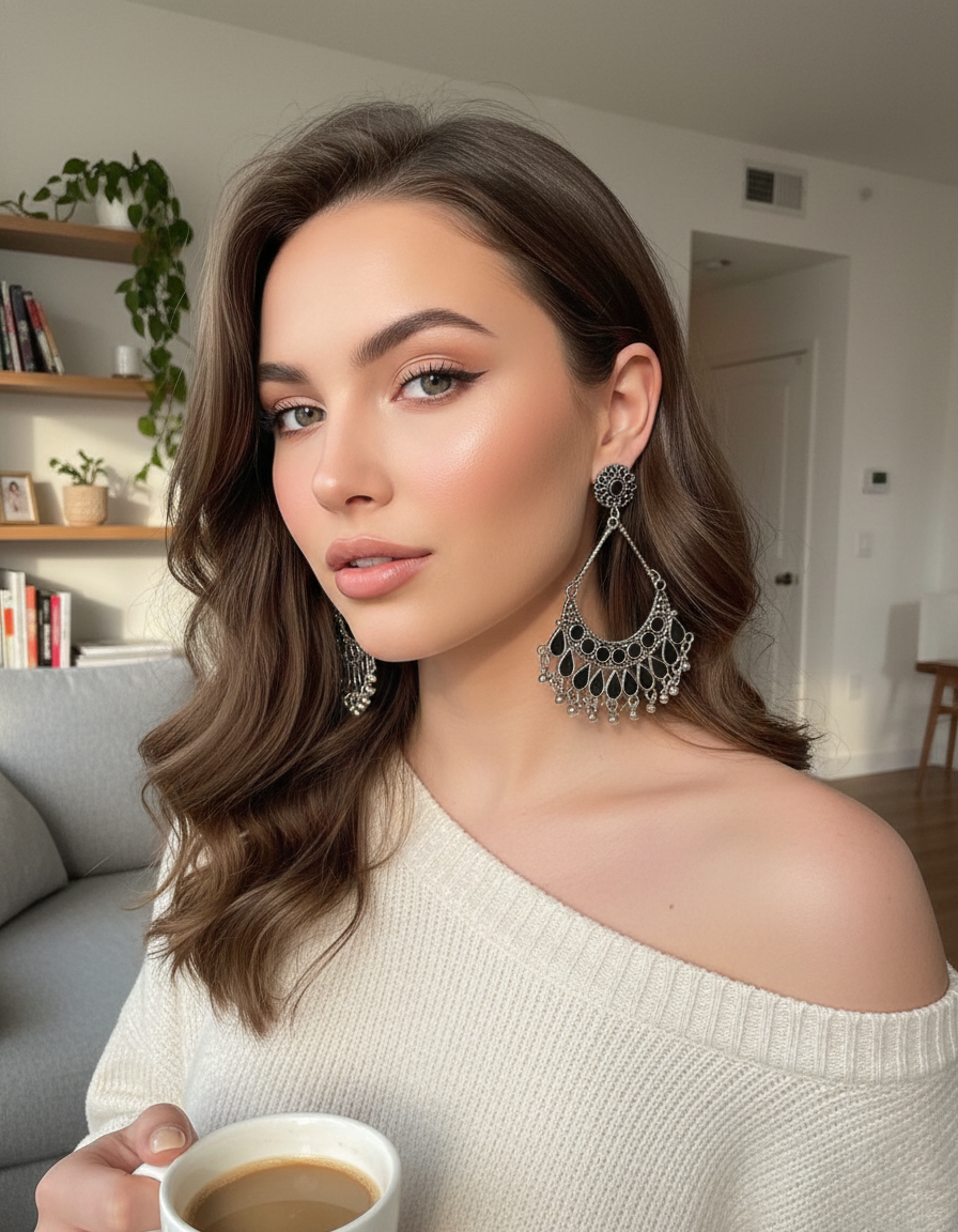 Kevira Oxidised Crescent Ethnic Earrings