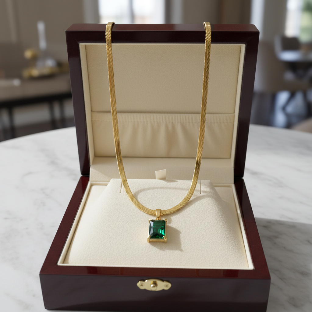Kevira Emerald Drop Gold Necklace