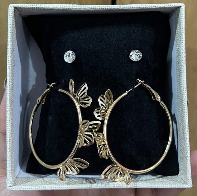 Kevira Crystal & Butterfly Hoop Duo Set