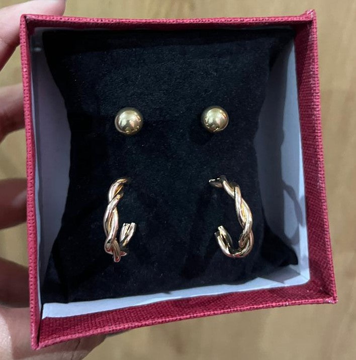 Kevira Twist & Sphere Duo Earring Set