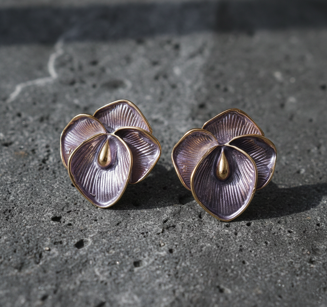 Kevira Metallic Bloom Floral Earrings
