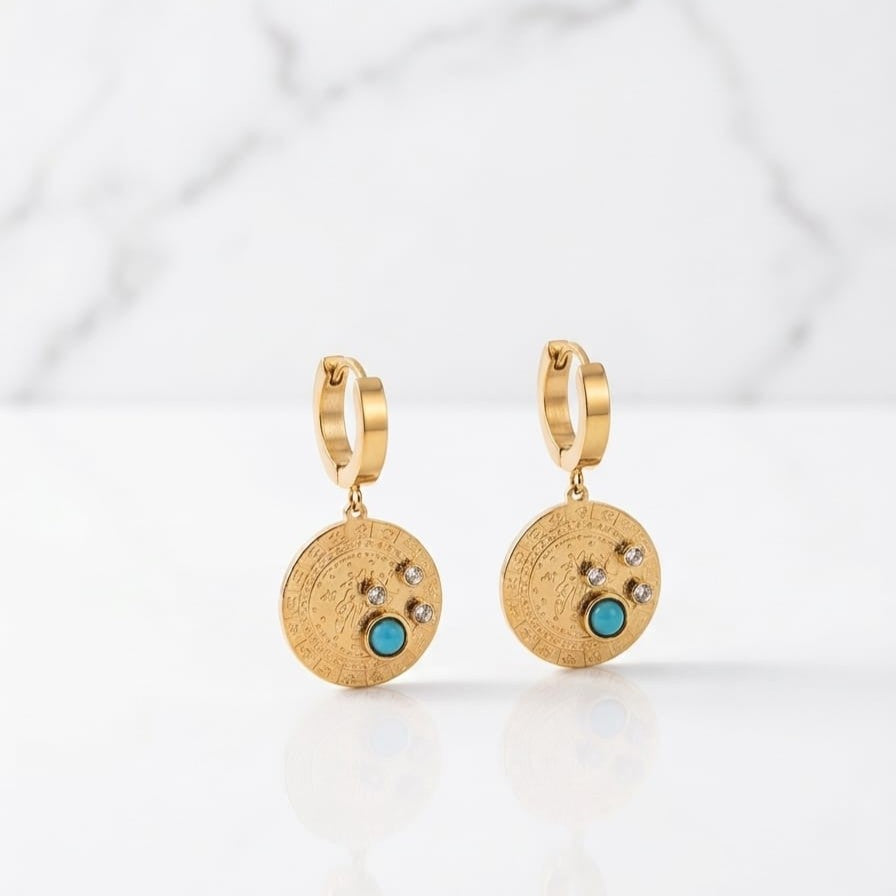 Kevira Celestial Coin Drop Earrings