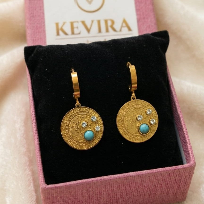 Kevira Celestial Coin Drop Earrings