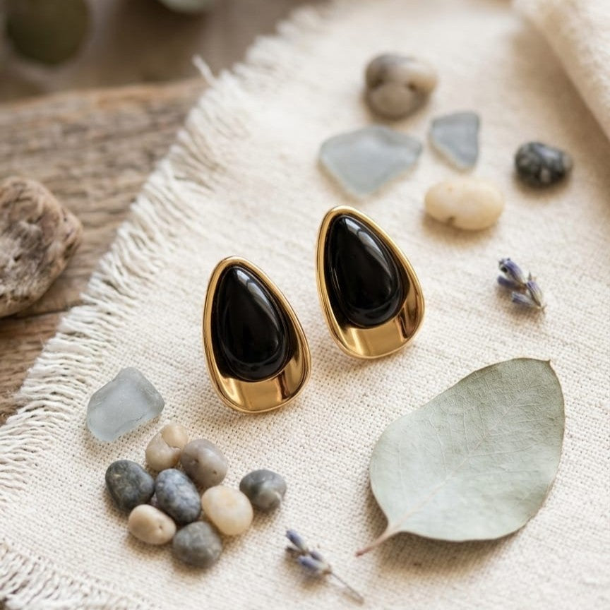 Kevira Obsidian Teardrop Statement Studs