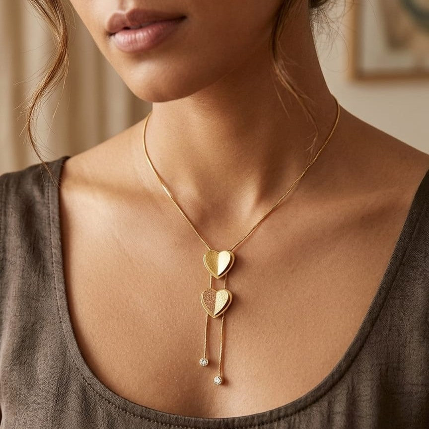 Kevira Twin Heart Drop Necklace
