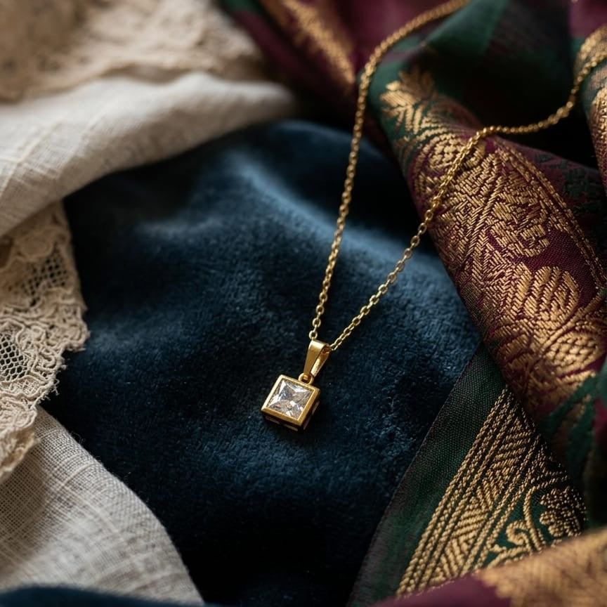 Kevira Minimal Square Crystal Pendant Necklace